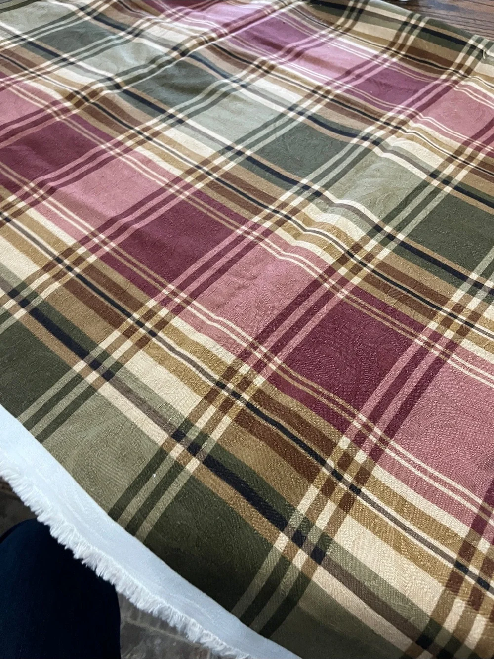Plaid Tartan Fabric - Olive Green, Burgundy, Tan